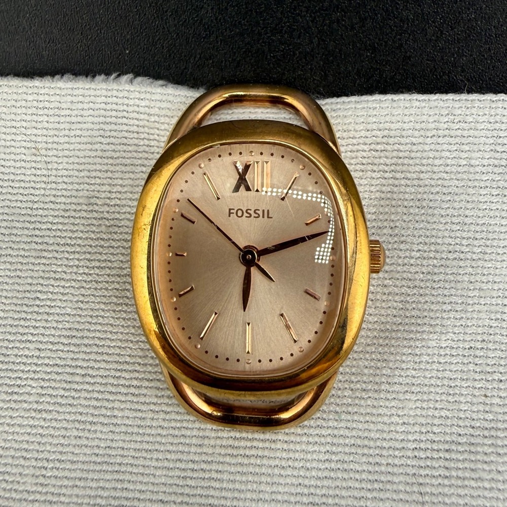 Vintage Fossil Watch Head Gold Tone Oval Roman Numeral Untested 28mm